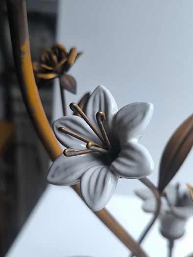 Antique 1930s French Botanical Gilt Metal & Porcelain Candelabra