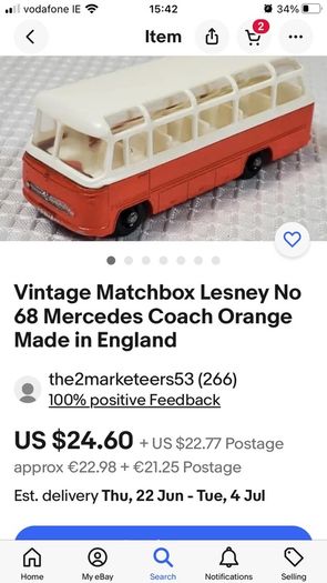 Matchbox 68. Mercedes coach. Black solid wheels
