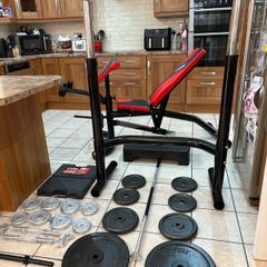 Fantastic Gym Weightlifting Set, Squat Rack, Bench, Preacher, Leg Developer, Weights, Bars + More!!