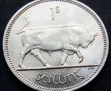 [#513] - Ireland 1968 | Irish 1s | One Shilling | Bull | KM.14a | MmS