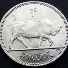 [#513] - Ireland 1968 | Irish 1s | One Shilling | Bull | KM.14a | MmS