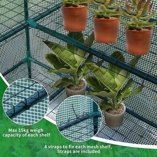 Walk In Greenhouse With 10 Shelves, Reinforced PE Plastic Cover With Sturdy Steel Frame, Greenhouse/Plant Nursery for Gardens, Patios or Spaces Size, Easy to Assemble
