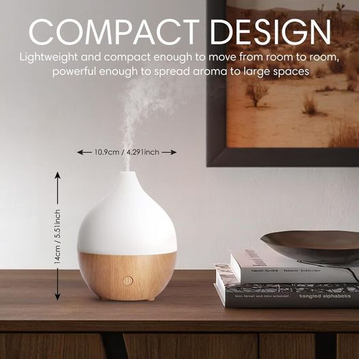 Essential Oil Diffuser, 100ml Small Aromatherapy Ultrasonic Cool Mist Humidifier with Warm White Lights, Auto Shut-Off Function, for Office Home