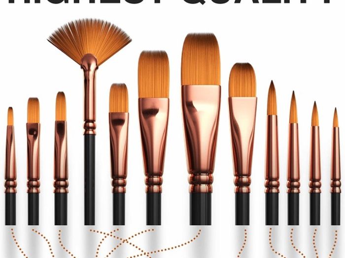 Professional Paint Brush Set of 12 - Artist Paintbrush Kit for Canvas, Gouache, and Fabric