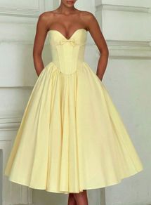 Shein V-Neck Bow Tie Decor Strapless Backless Fitted Princess Style Elegant Dresses size XS