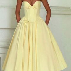 Shein V-Neck Bow Tie Decor Strapless Backless Fitted Princess Style Elegant Dresses size XS