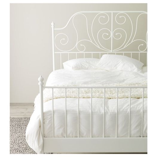 IKEA Double bed - white metal frame with mattress and under-bed storage