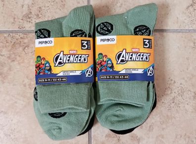Marvel Avengers 2x 3 Pairs Mens Ankle Socks Size 9-11 / EU 43-46 Green/Black NEW