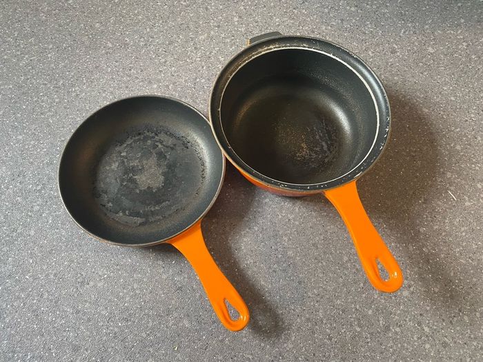 Made in France Cast Iron Marmitout 3 in 1 Saucepan Frying Pan 22 Orange Le Creuset style