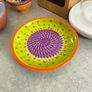 Cheese knife set with magnetic base 15.00 euro, Pottery/Terra Cotta Bowl w/side Section, Olive Pattern, Portugal and 2 small bowl  18.00 euro.,.Ceramic Garlic Lemon Grater Plate Hand Painted 12.00 euro.,Glass display small dome with white carmic tea light Image 3