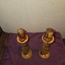Pair of Olive Wood Spiral Pilar Candlestick Holders Image 3