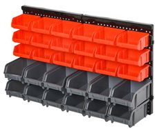 Wall Mounted Storage Bin Rack Tool Organizer with 30 Bins, Pegboard for Garage Workshops Red