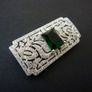Art Deco Vintage Style Emerald Stone Silver Brooch Pin Image 6