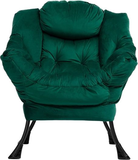 Armchair Comfy Chair Living Room Armchair Velvet Chair Accent Chair Reading Chair Relax Arm Chair Lounge Chair Bedroom Chair with Steel Frame, Green