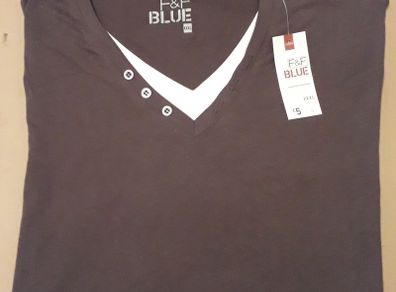 F&F Dark Brown V-Neck Shirt with White Mock Layer in Size XXXL (Brand New & Tagged)