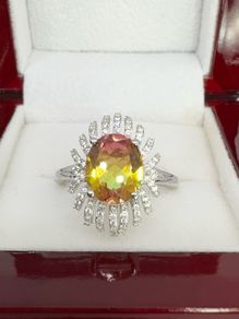 Silver Rainbow Genesis Quartz & Zircon "Sunburst" Ring