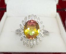 Silver Rainbow Genesis Quartz & Zircon "Sunburst" Ring