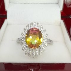 Silver Rainbow Genesis Quartz & Zircon "Sunburst" Ring