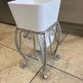 Silver metal square shape plant stand with matching white plastic pot Image 6