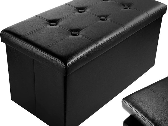 Faux Leather 76x38x38cm Black Ottoman Foldable Storage Boxes Seat Foot Stool Storage Box with Lids for Kids Toys, Bedroom, Hallway, Living Room (FREE POSTAGE)