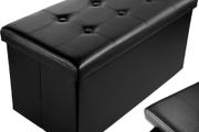 Faux Leather 76x38x38cm Black Ottoman Foldable Storage Boxes Seat Foot Stool Storage Box with Lids for Kids Toys, Bedroom, Hallway, Living Room (FREE POSTAGE)