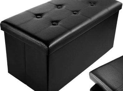 Faux Leather 76x38x38cm Black Ottoman Foldable Storage Boxes Seat Foot Stool Storage Box with Lids for Kids Toys, Bedroom, Hallway, Living Room (FREE POSTAGE)