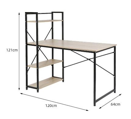 BRAND NEW Modern Style Computer Desk with 4 Tiers Bookshelf for Home Office Studying Living Room Furniture