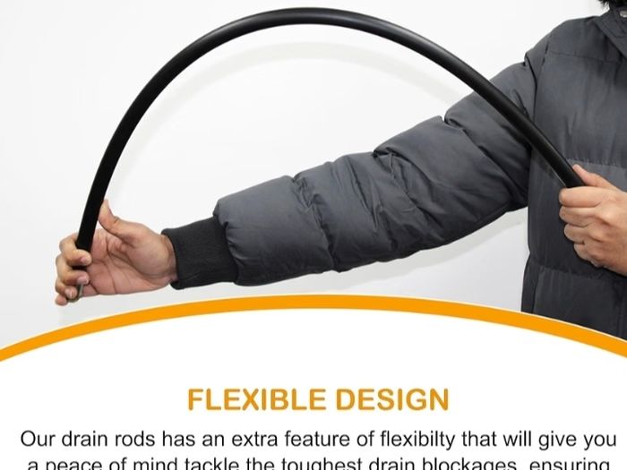 Drain Rods Set, Drainage Rods for Outside Drain Flexible, 12 Pcs / 9.2M Drain Unblocker with Heavy Duty Rubber Plunger & Double Worm Screw, Drainage Rods for Drain Cleaning with Carry Bag