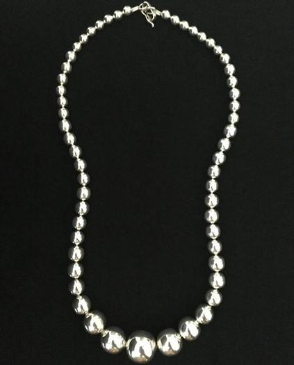 Heavy Solid .950 Silver Luxury Graduated Ball Bead Necklace