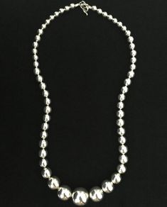Heavy Solid .950 Silver Luxury Graduated Ball Bead Necklace