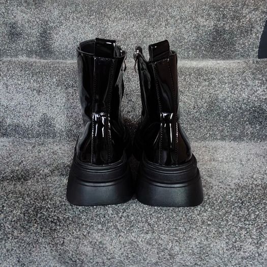 Black Shinny leather funky ankle boots, size 40