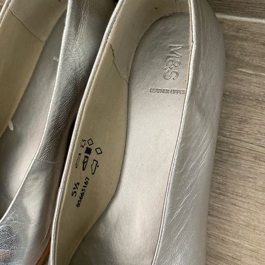 M&S Leather Square Toe Ballet Pumps Silver Metallic  Size 5.5