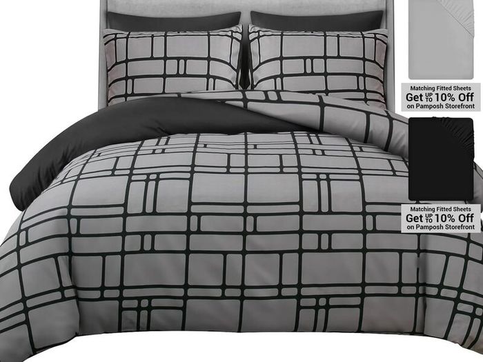 Pamposh Double Duvet Cover Set Brushed Microfiber Reversible with 2 Pillowcases - Brand New