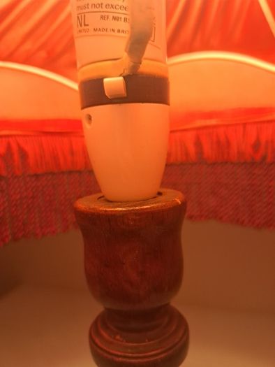 Vintage Lamp Red Shade Mahogany Dipped Base