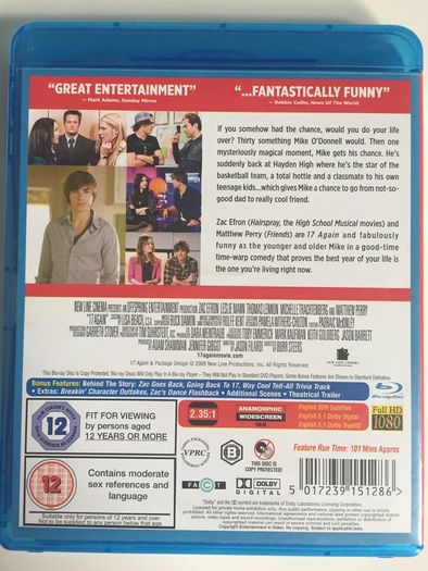17 Again [2009] Zac Efron, Leslie Mann, Thomas Lennon, Michelle Trachtenberg, Melora Hardin, Sterling Knight & Matthew Perry [Blu-ray Movie]