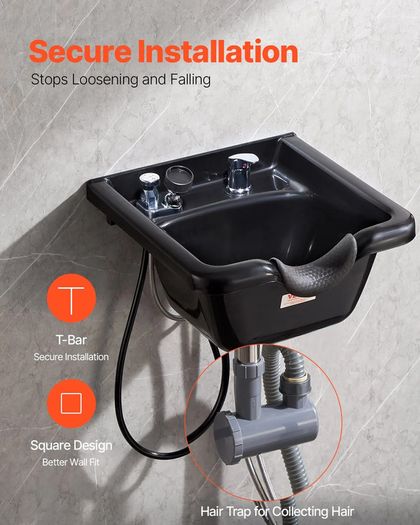 Shampoo Bowl, ABS Plastic Shampoo Sink for Salons and Home, Easy to Clean and Install Salon Shampoo Bowls for Hair Stylists, Shampoo Sink for Spa Center, Barbershop and Beauty Salon Use, Black