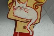 Hand painted wood mermaid figure with cat