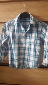 White blue grey checked boy s shirt 110 cm