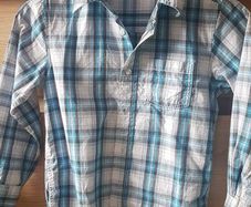 White blue grey checked boy s shirt 110 cm