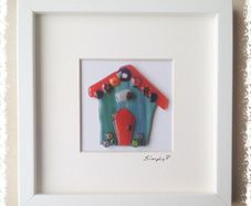 Handmade Glass Art Frame - Green Fairy House