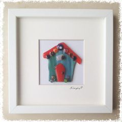 Handmade Glass Art Frame - Green Fairy House