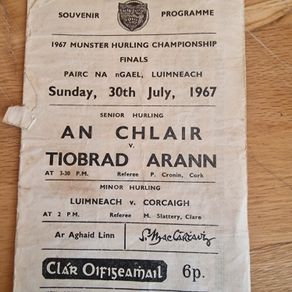 1967 Munster Hurling Final Programme  Clare v Tipperary