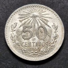 Excellent 1945 M Silver Mexico  50 Centavos coin