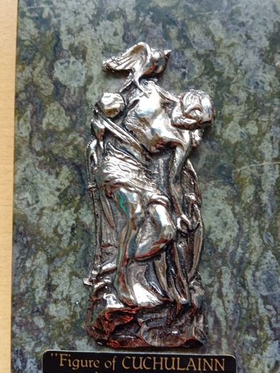 Connemara marble pen holder ft Cuchulainn.