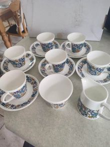 Vintage Retro 1970s Royal Tuscan Nocturne Pattern Set of 6  Cups , 6 Saucers , Cream Jug And Sugar Bowl.