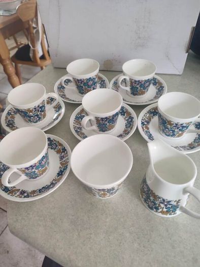 Vintage Retro 1970s Royal Tuscan Nocturne Pattern Set of 6  Cups , 6 Saucers , Cream Jug And Sugar Bowl.