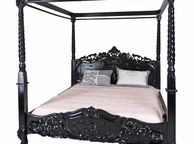 main image for ad Black Mahogany Four-Poster Bed | Vintage Royal Style Double Bed Frame