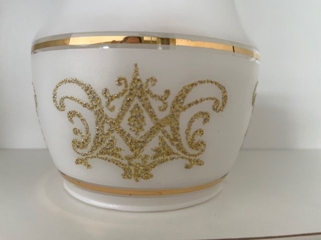 Glass Ceiling light Shade Vintage. Milky Finish With Gold Tones And Gold Frost Detail & Gold  Trim. Is really Beautiful Hung