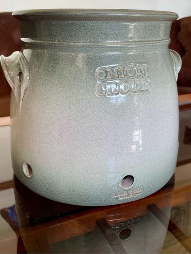 Handcrafted Kiltrea Bridge Pottery Stoneware Onion Crock Smooth Sage Green Glaze Embossed Onion Crock
