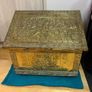 Vintage antique embossed brass fireside log box, coal box Image 4